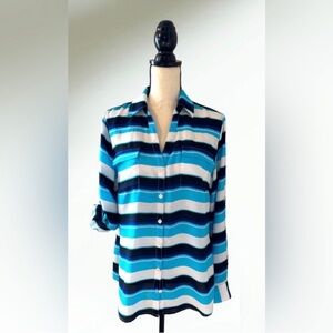 New York & Company Blue Striped Button Down Shirt